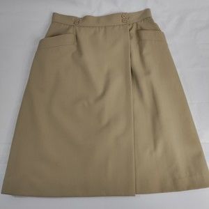 Liz Claiborne Vintage Wool Twill Khaki Button Wrap Skirt EUC Women's Size 12